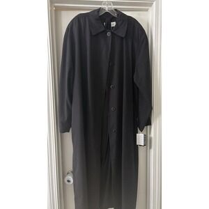 Appleseeds Womens Black Microfiber Long Trench Coat Water Repellent Size 14 NWT